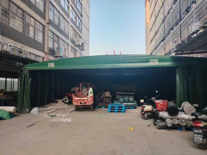 华中稻城：捡漏-伸缩雨棚低价处理，加固加厚钢材，智慧产业园看货